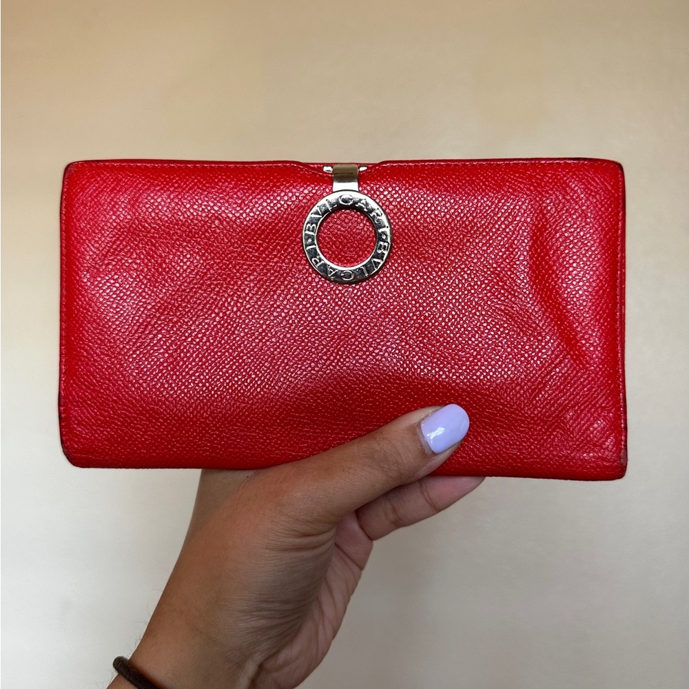 BVLGARI Bvlgari Logo Clip Leather Long Wallet in Red